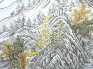 アンティーク　山水風景模様単衣男物長襦袢